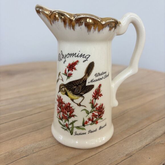 Vintage Wyoming Souvenir Creamer Pitcher 1960s Western Meadow Lark Cottagecore - Picture 2 of 11